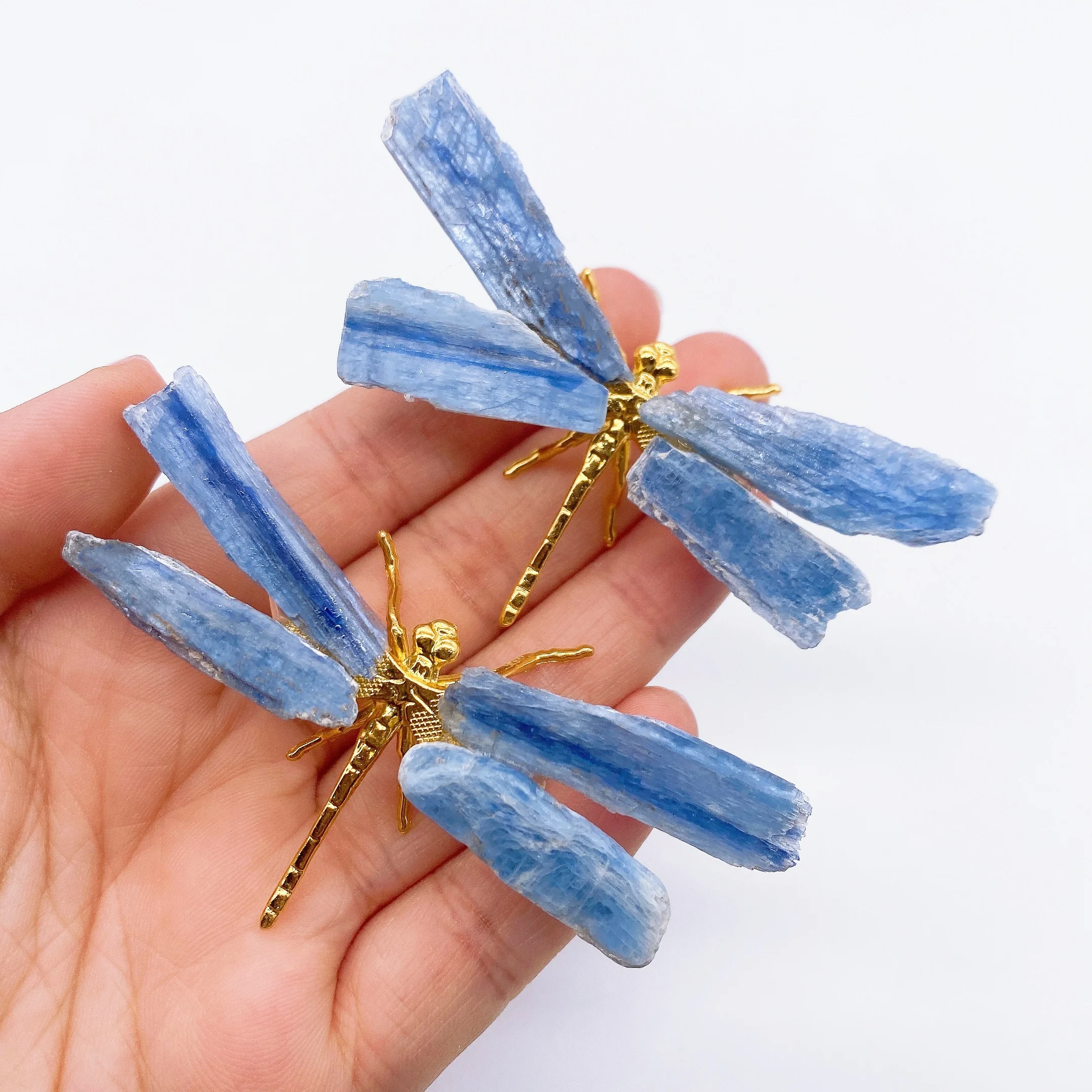 Natural Blue Kyanite Amethyst Dragonfly Figurine Crystal  spar crafts Butterfly Reiki Healing Mineral Home Garden Decor Gift