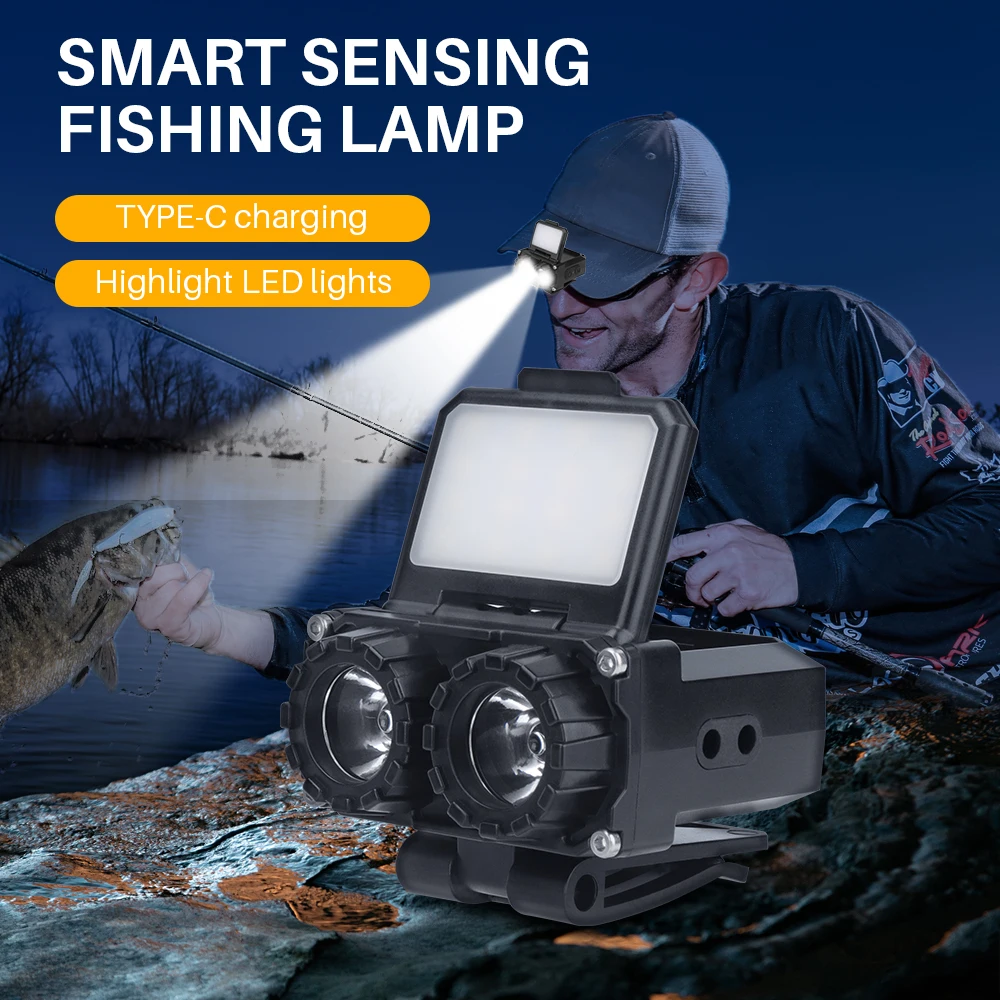 BORUiT Smart Sensor Cap Clip Light COB LED Headlamp USB Rechargeable Head Flashlight With Power Display Riding Fishing Torch
