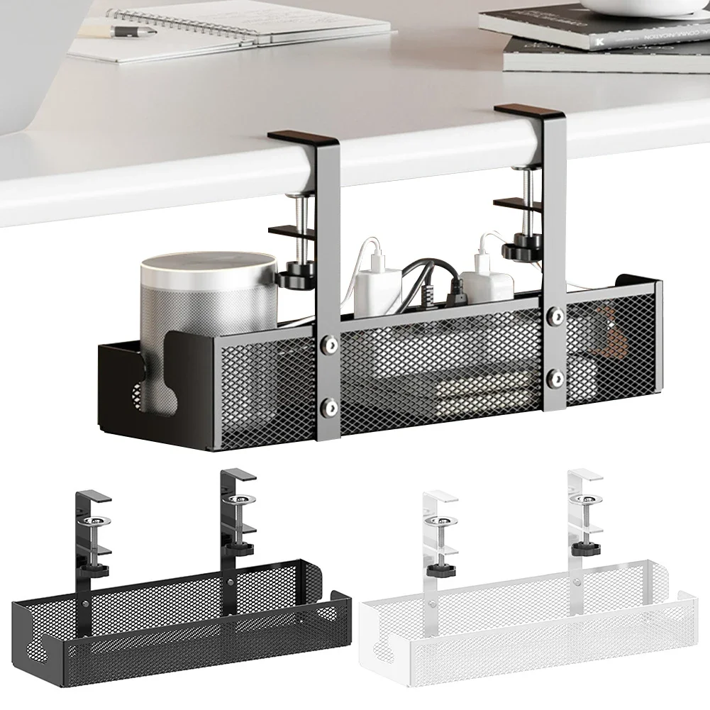 デスク下クランプ式コードオーガナイザー、ドリル不要、ワイヤー管理ホルダー、メッシュケーブルバスケット、ケーブルと電源タップの整理用
