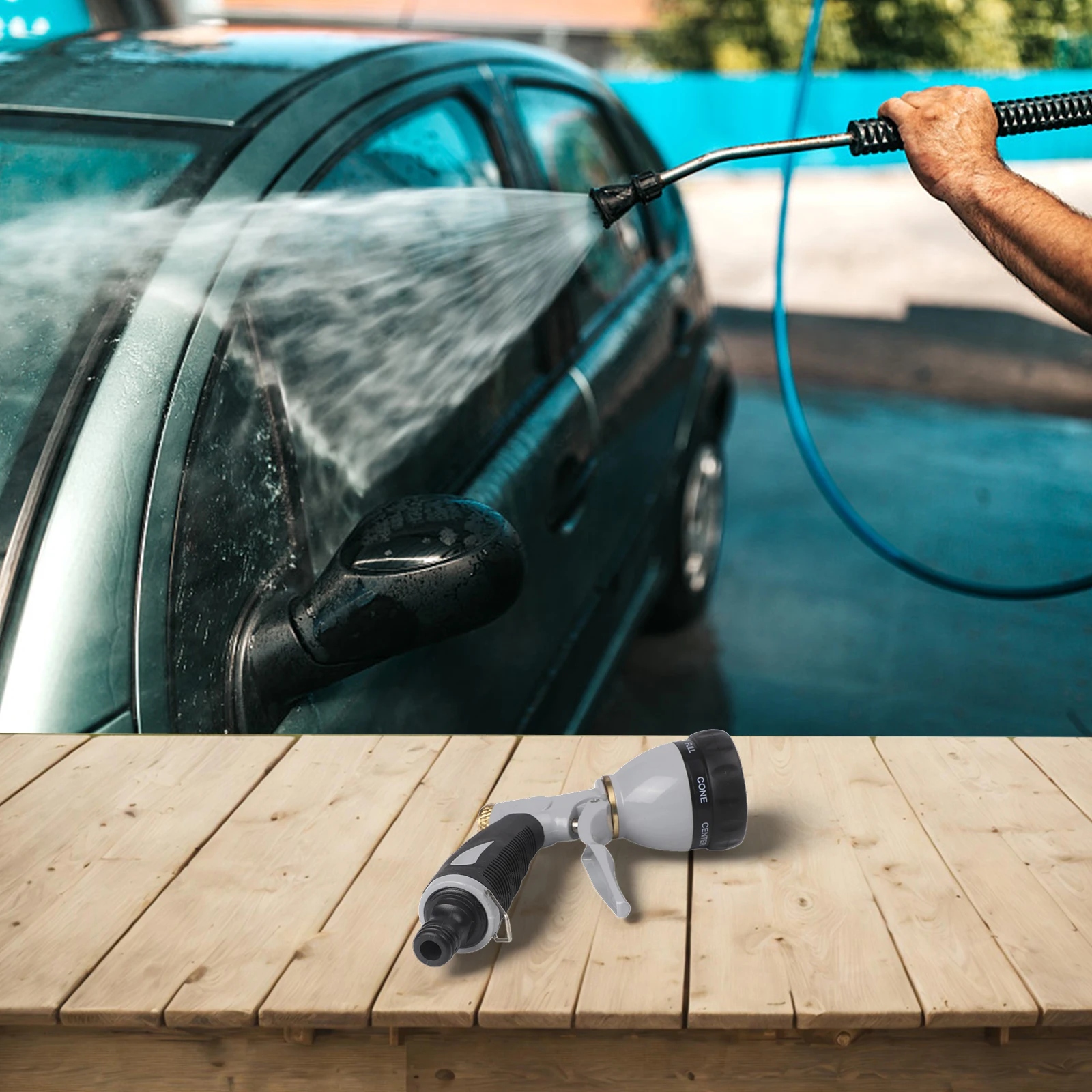 

Driveway Cleaning 8 Spray Patterns Adjustable Garden Hose Nozzle Gardening Tool Comfortable Use Design Pet Washing Nozzle