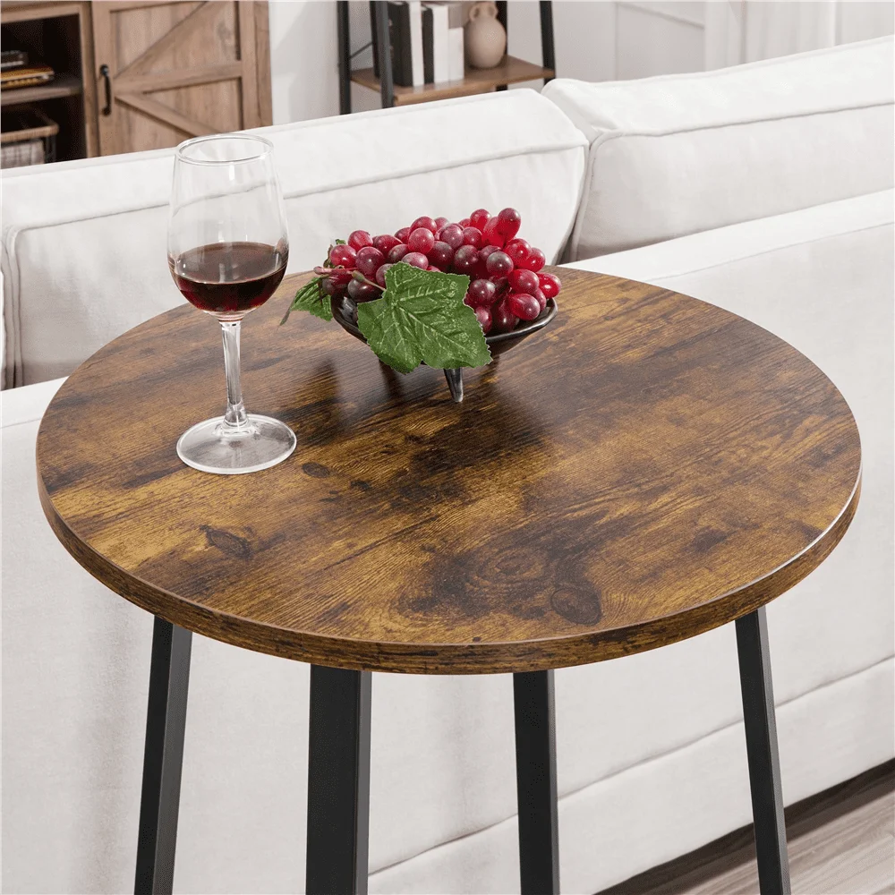 3-Piece Wooden Bistro Bar Set for Kitchen, Iron Frame Counter Height Dining Table w/ 2 Stools, Rustic Brown