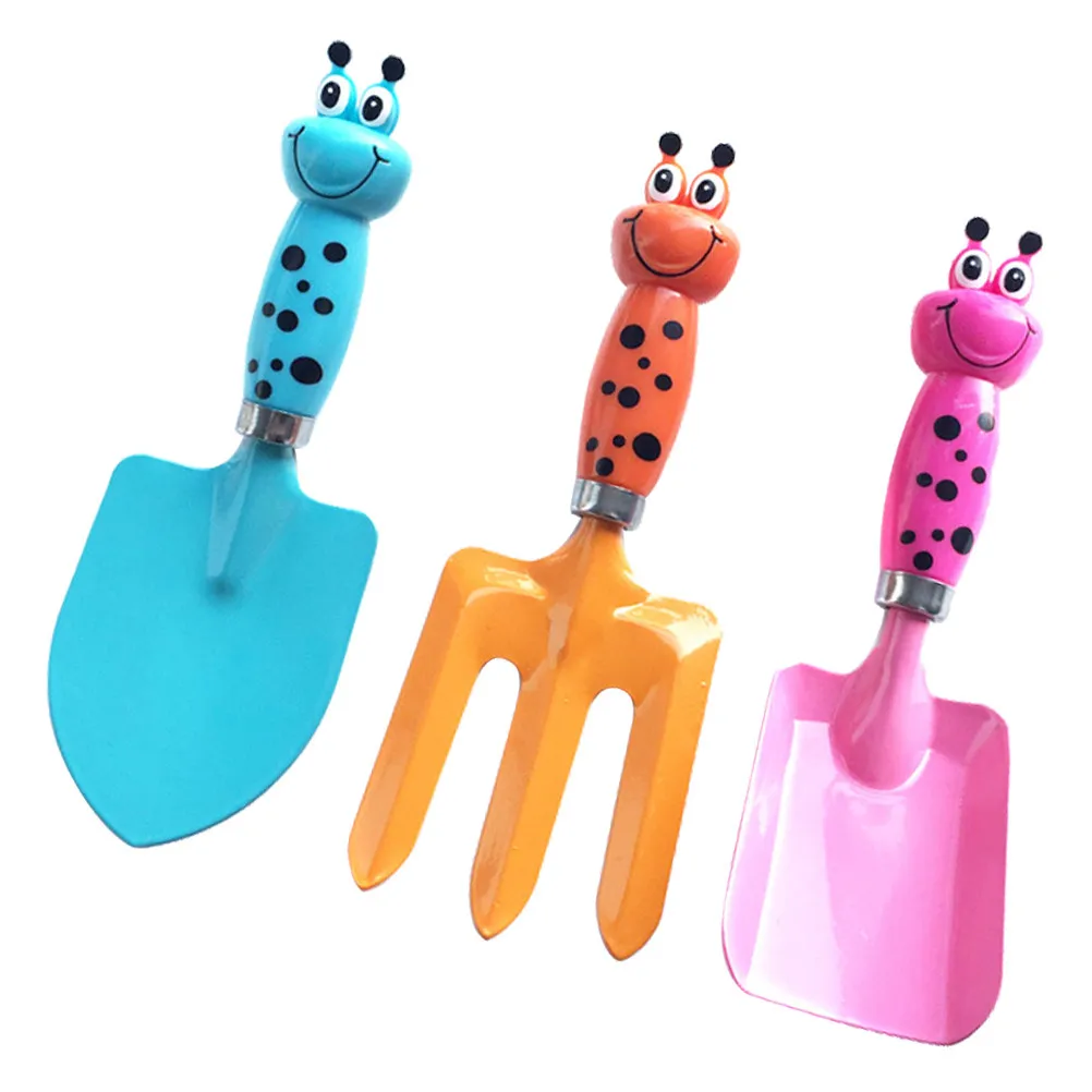 1Set Cartoon Handle Kids Gardening Tools Soil Dig Shovel Fork Outdoor Small Planting Sand Excavating Tools Mini Garden Shovel