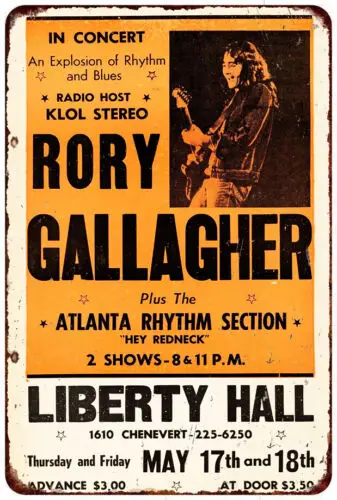 1973 Rory Gallagher Liberty Hall Concert Poster Vintage Look Metal Sign