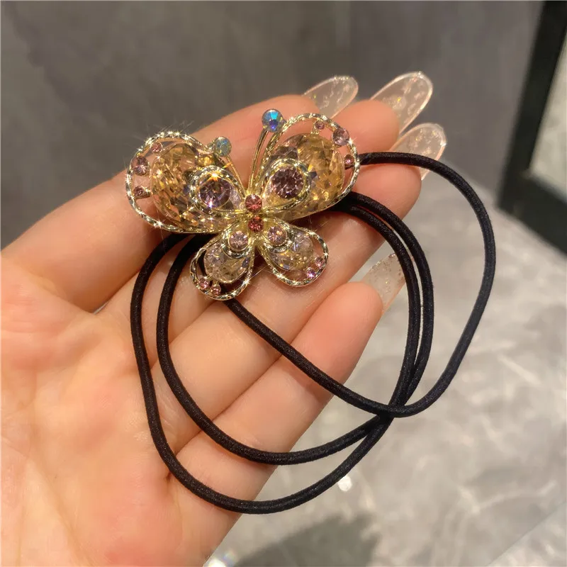 New Fashion Elastic Hair Bands  For Girl Women Ponytail Rubber Band Scrunchies Shining Butterfly Crystal Hair Rope Headdress