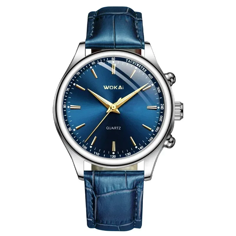Moda masculina relógio de pulso casual masculino elegante azul quartzo pulseira de couro relógios presente masculino reloj hombre