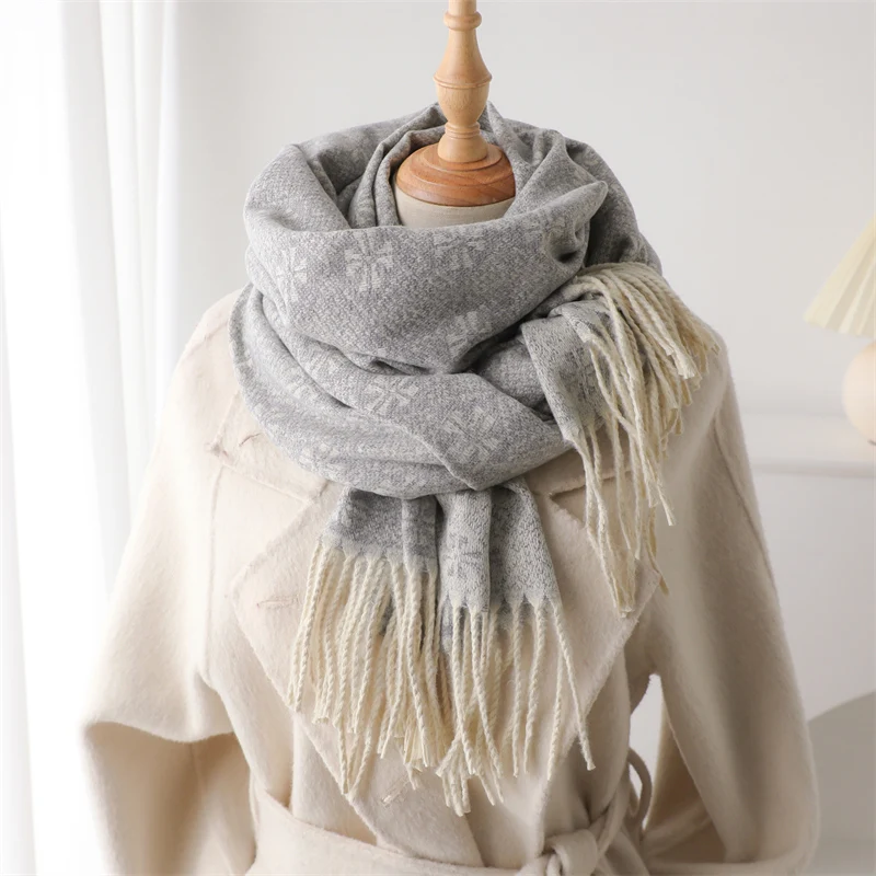 Winter Fashion Flowers Print Tassel Shawl Scarf Women Cashmere Warm Pashmina Blanket Wraps Men Thick Soft Bufanda Poncho Echarp