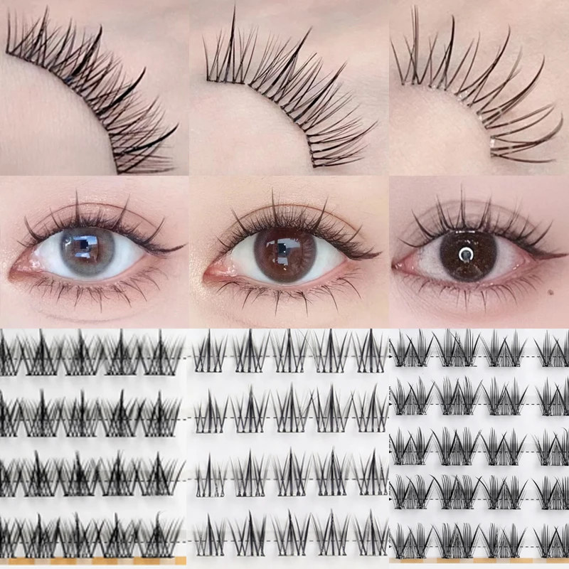 No Need Glue Fluffy False Eyelashes Self-adhesive Reusable DIY Individual Thick Winged Clusters Lashes Extension Korean Makeup