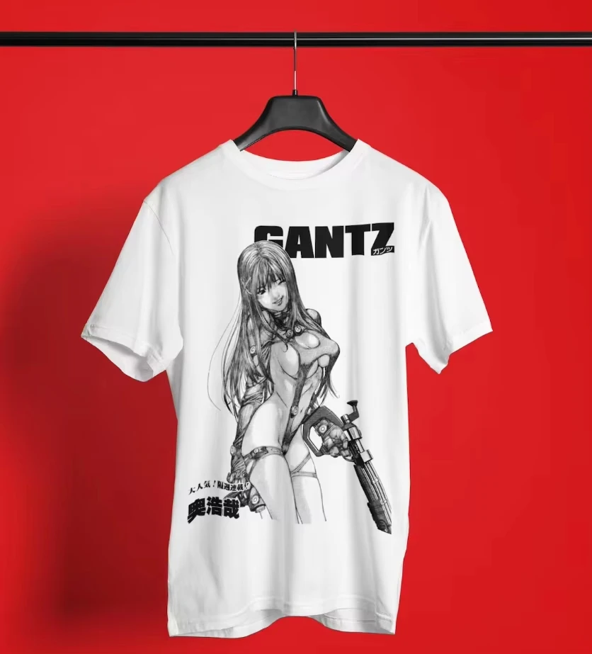 GANTZ Japanisches Manga-Anime-Grafik-T-Shirt, Unisex, Rundhalsausschnitt, kurzärmelig, Retro-Design mit Reika Shimohira-Motiv, lässige Streetwear-Oberteile. – Detail 2