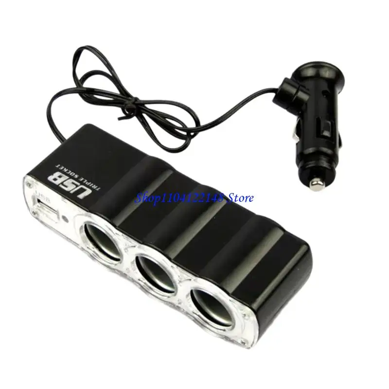 P9FA ABS and Metal Construction Car Accessory Converting Single Cigarettes to 3 Outlets USB Power for Devices