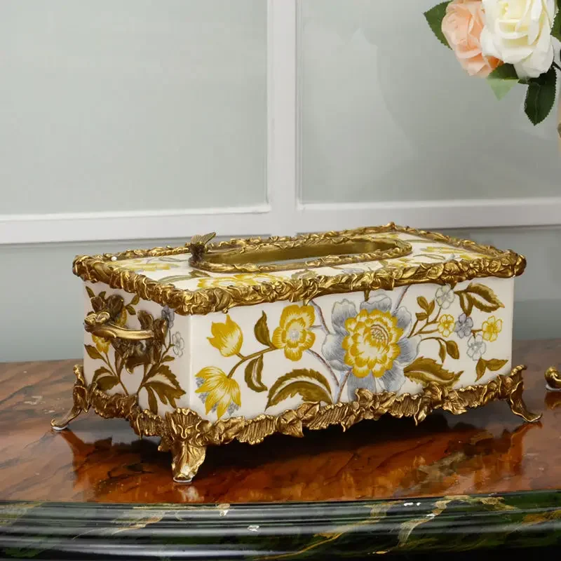 Tissue Box Ornament Classical Paper Drawing Decorative Crafts Luxury Paper Drawing Ceramic Box
