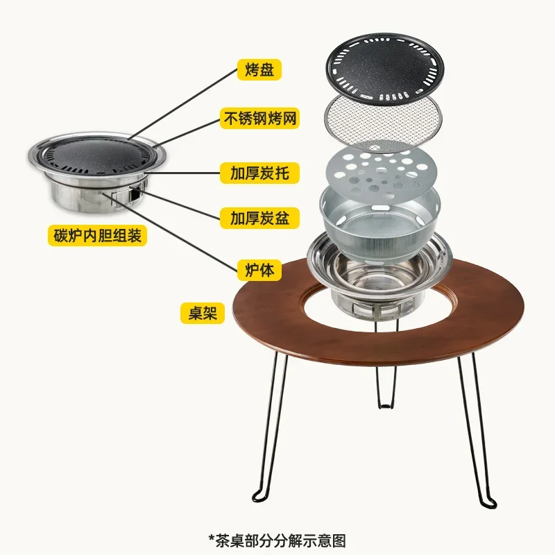 Furnace tea table BBQ stove Household indoor  roasting stove Outdoor portable carbon roast folding camping round