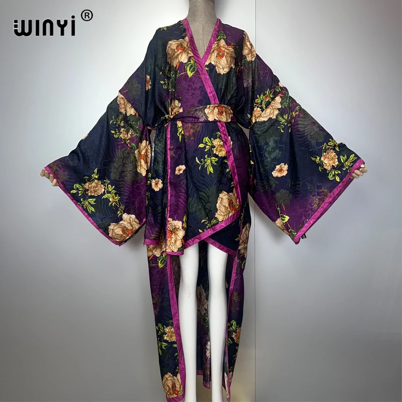 WINYI Summer beach outfits woman Cover Up Irregular cardigan abaya dubai luxury Silky and skin-friendly Holiday Kimono dress