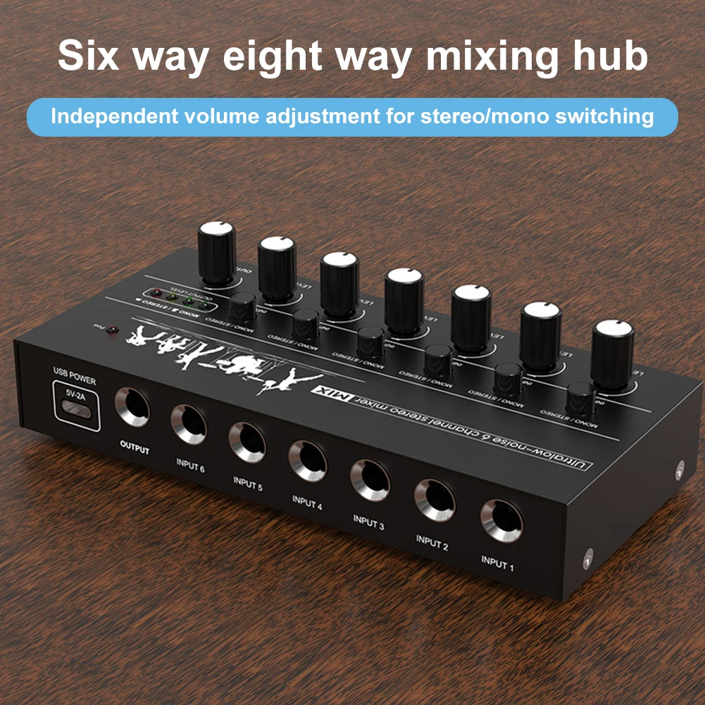 6-Channel Mini Audio Mixer DC 5V Sound Mixer Ultra Low Noise Stereo Mixer Easy Operation for Guitars Bass Keyboards Mixer
