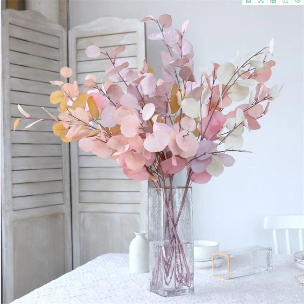 Simulated Autumn Artificial Single Branch Wedding Home Decoration Plant Faux Leaves Eucalyptus Long Branch Fake Plants DIY Wall