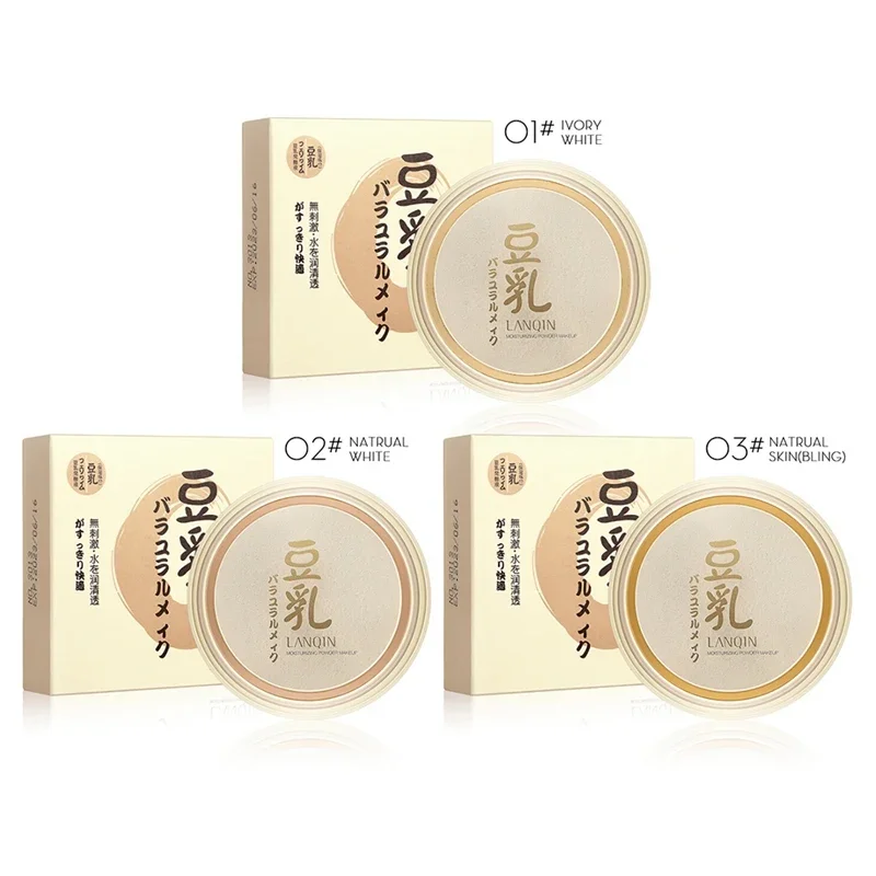 Mineral นมถั่วเหลือง Pressed Powder Long Lasting Oil Control Face Foundation กันน้ําไวท์เทนนิ่งคอนซีลเลอร์แต่งหน้าธรรมชาติ