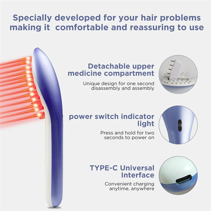 A60T New Laser Therapy Hair Growth Comb Hair Care Brush For Dandruff Removal Promote Hair Growth Essential Oil Medicine Applicat