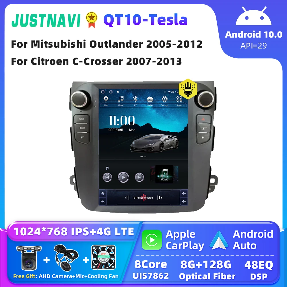 

Автомагнитола JUSTNAVI QT10 для Mitsubishi Outlander 2005-2012, для Citroen C-Crosser 2007-2013, стерео, мультимедийный проигрыватель с навигацией