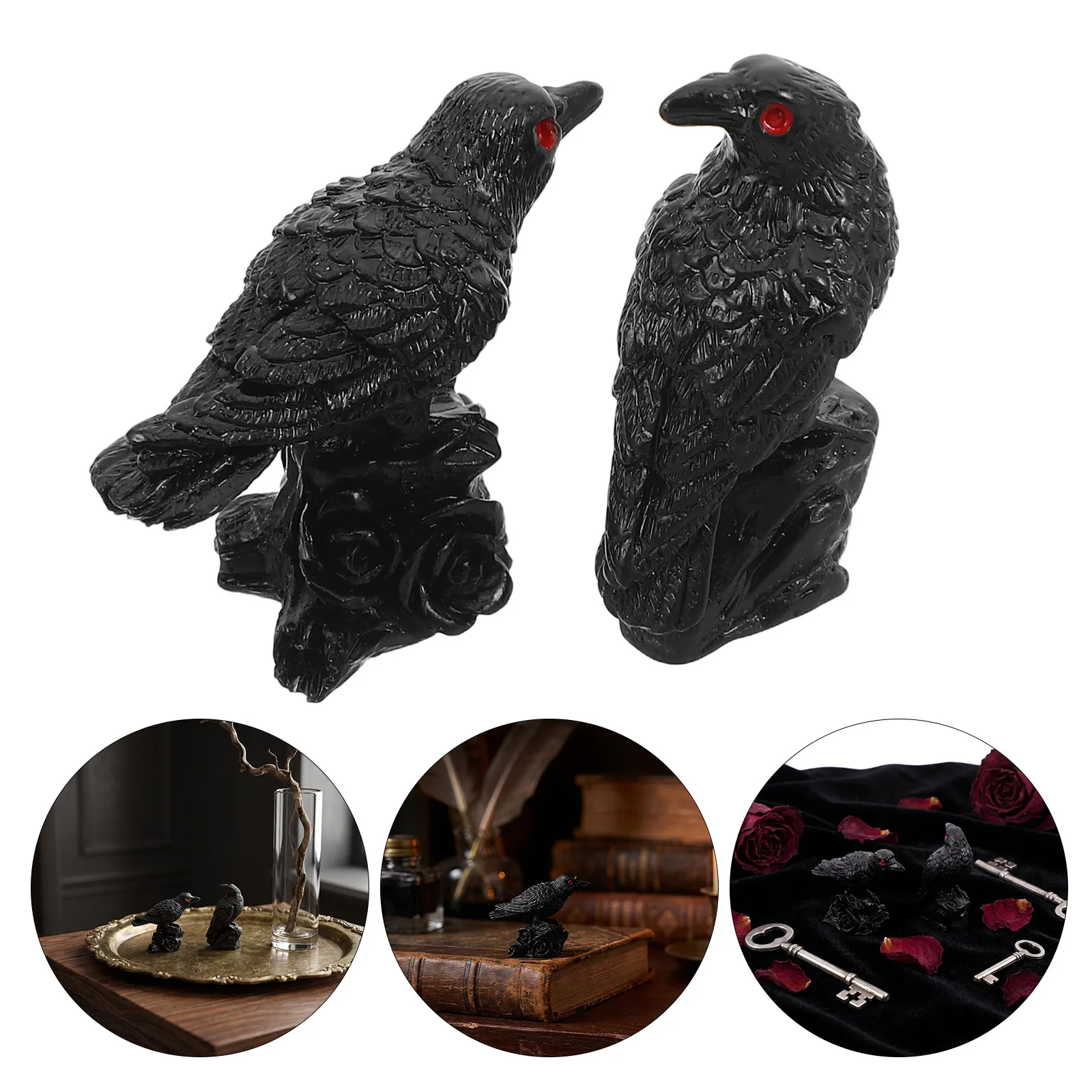 40Pcs Halloween Mini Black Crow Ornaments Mini Resin Realistic Raven Bird Decor for Tabletop Fairy Garden Haunted House Prop