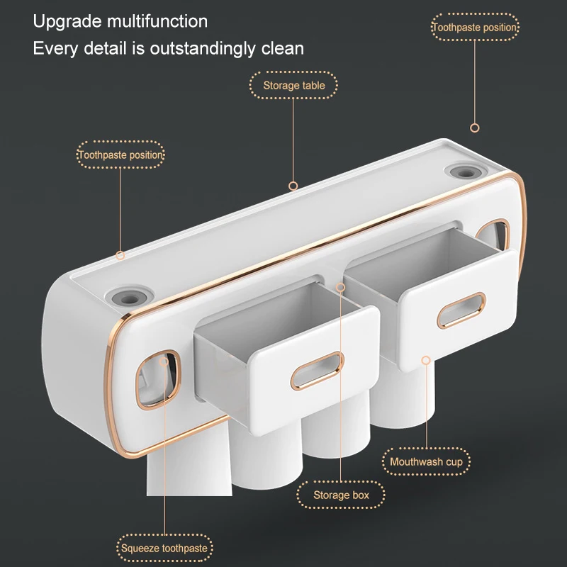 Magnetic Adsorption Toothbrush Holder Inverted Wall-Mounted Toothbrush Rack Double Squeezer Multifunctional Storage Rack