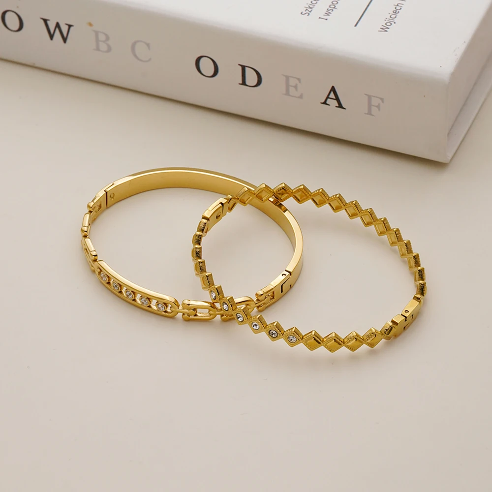 

ENFASHION Pulseras Geometry Rhombic Round Cuff Bracelet For Women's Stainless steel 18K Plated Gold High Street Jewelry B252662