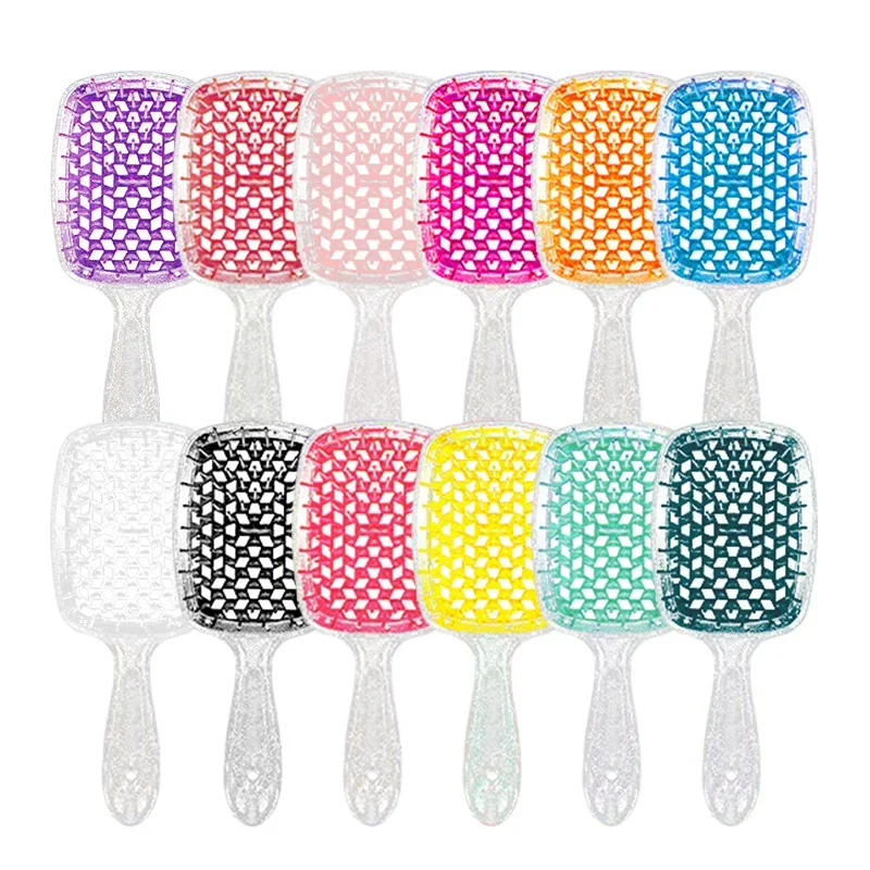 

Hair Comb Transparent Flashing Silver Hollow Mesh Massage Comb Antitangle Antistatic Hairbrush Wet and Dry Hair Styling Tool