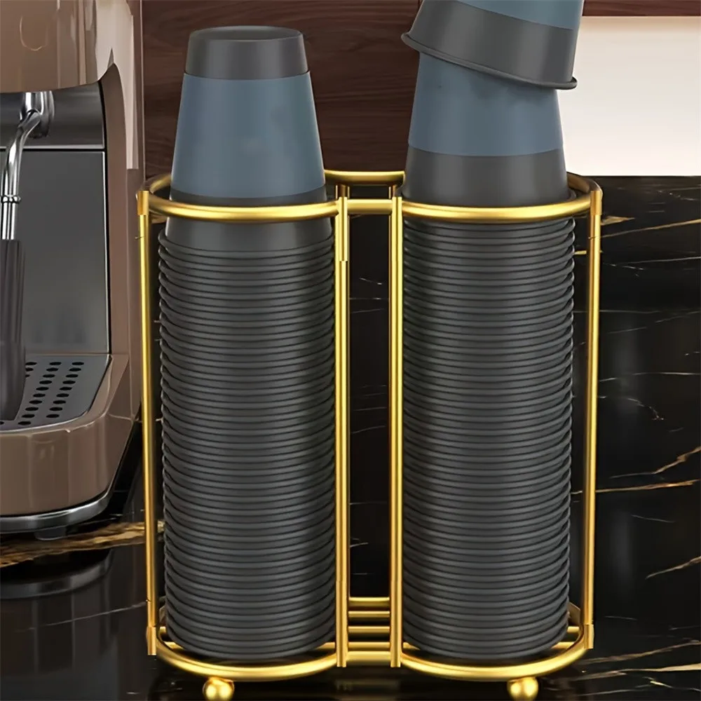 Metal Disposable Cup Storage Holder Rack Shelf Water Tea Cups Dispenser Home Kitchen Paper Cup Display Stand Organizer Supplies
