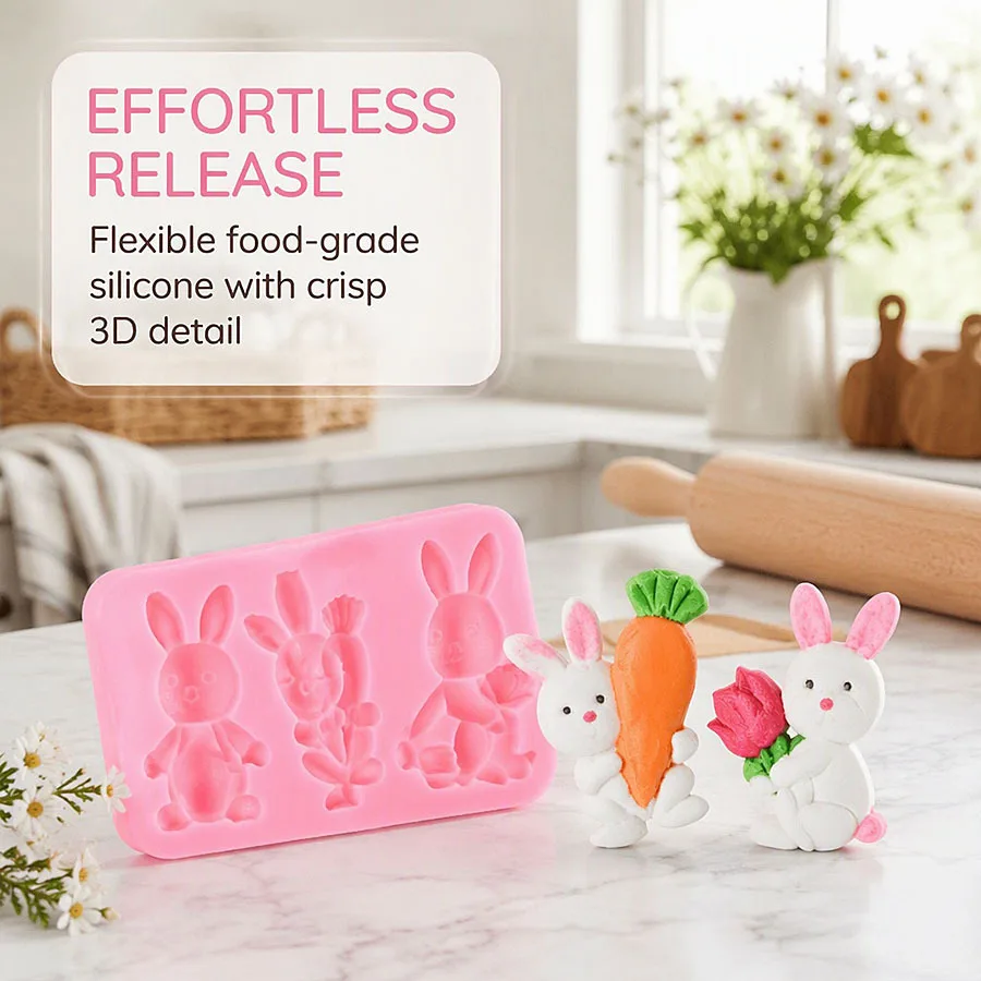 1Pc Easter Silicone Mold Bunny Carrot Fondant Candy DIY Egg Rabbit Chocolate Cake Baking Gummy Decor 3 Styles