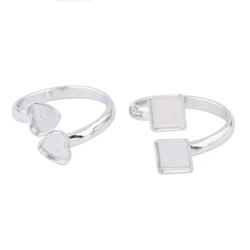 10pcs Stainless Steel Adjustable Double 6mm Square Heart Cabochon Ring Base Setting Blanks Diy Bezels For Jewelry Making