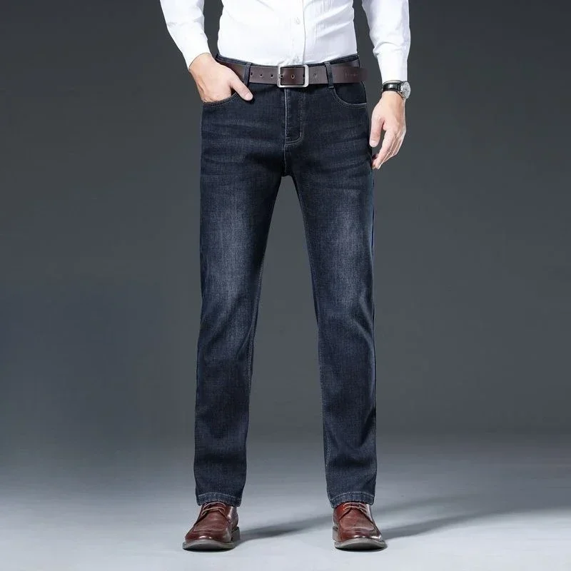 أزياء الجينز الخريف الشتاء الرجال الجينز القطنية المرنة تنوعا مريحة الأعمال مستقيم سراويل تقليدية الخريف والشتاء #3