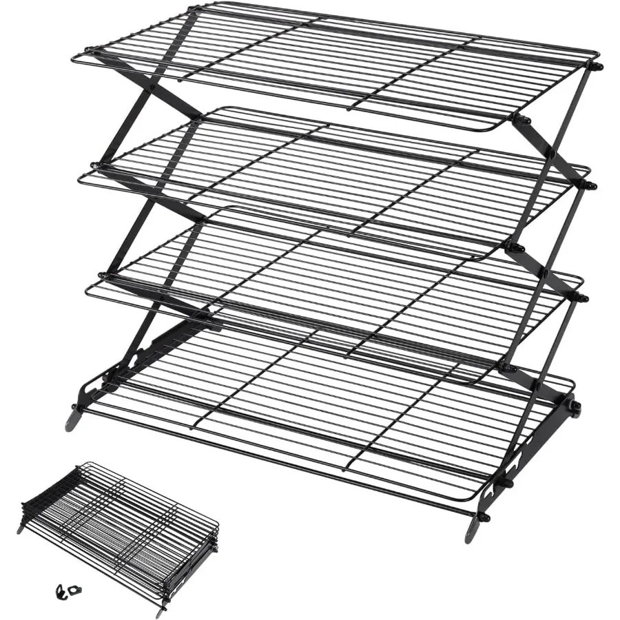 

2/3/4-Tier Upgraded Collapsible Cooling Rack with Adjustable 3 Setting Design Stackable Roasting Cooking Drying Wire Cooling Rac