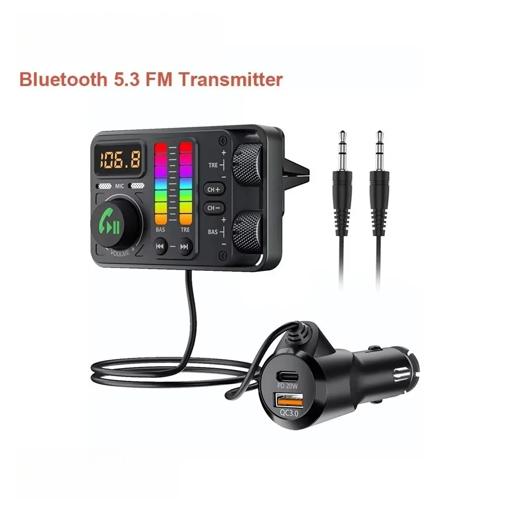Bluetooth 5.3 Car FM Transmitter, Hi-Fi Treble & Bass Music Player, PD20W QC18W Fast Car Charger, Radio Bluetooth Car Ad