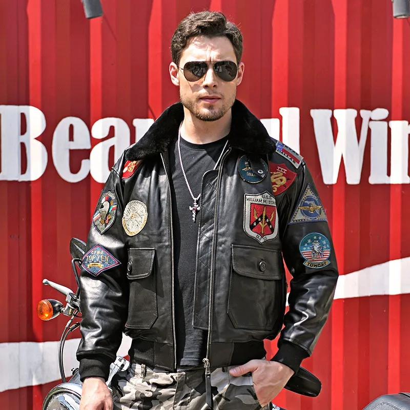 Factory 2024 New Top Gun Flight Jacket Men Fashion 11-label Sheepskin Real Leather G1 Jacket Wool Fur Collar Winter Coats