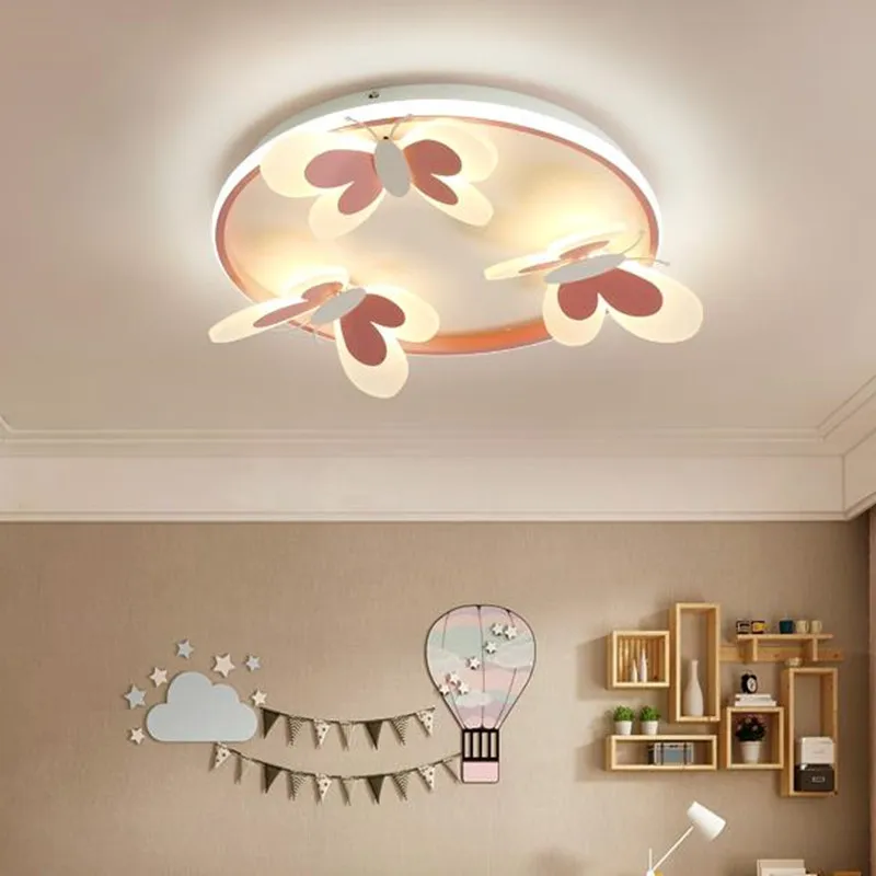 Kids ceiling lamp Butterfly Decorative pink ceiling light Study Children Room Kid Salon Creative Lamps Indoor girl bedroom lamp