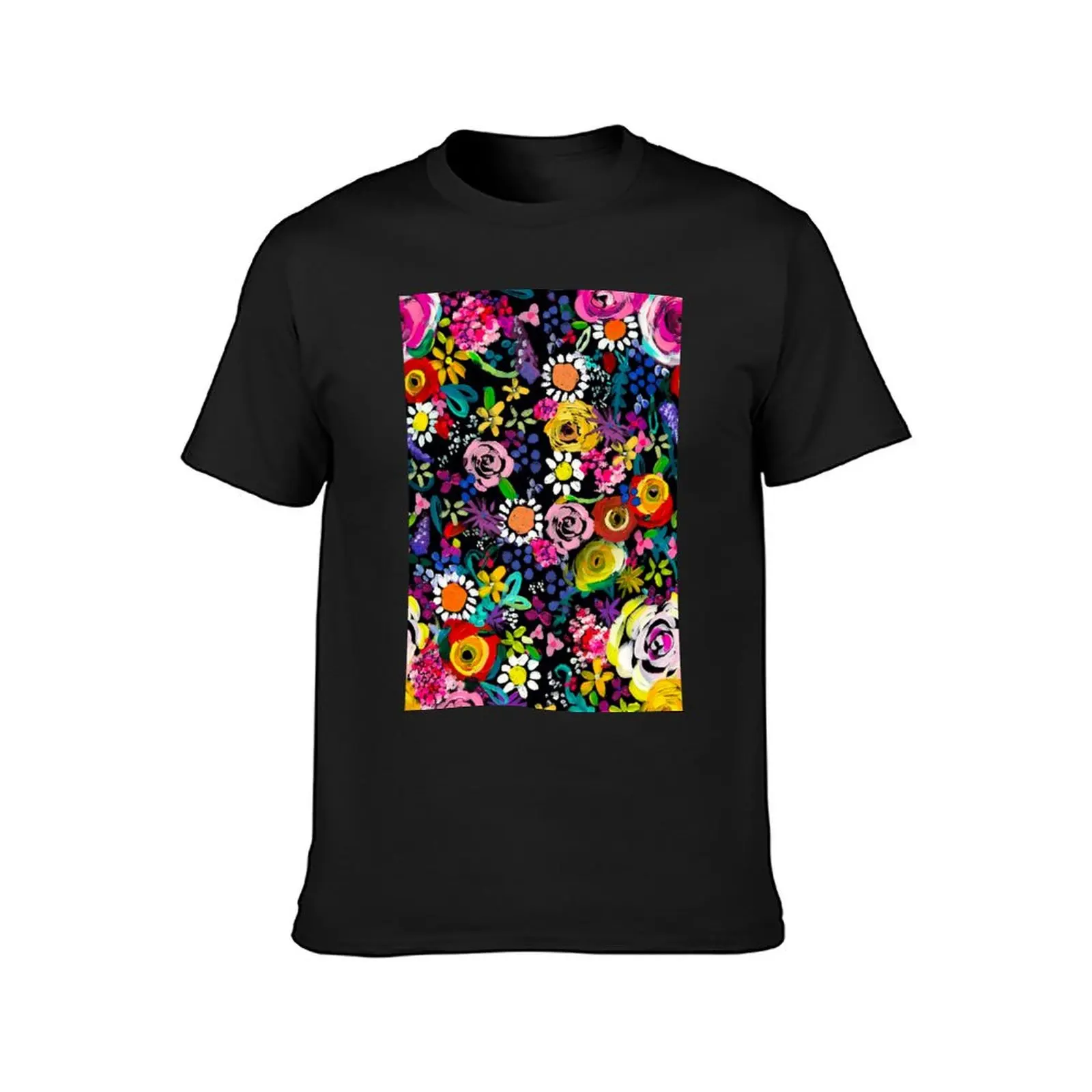 Les Fleurs Vibrant Floral Painting Print T-Shirt Short sleeve tee boys whites t shirt for men