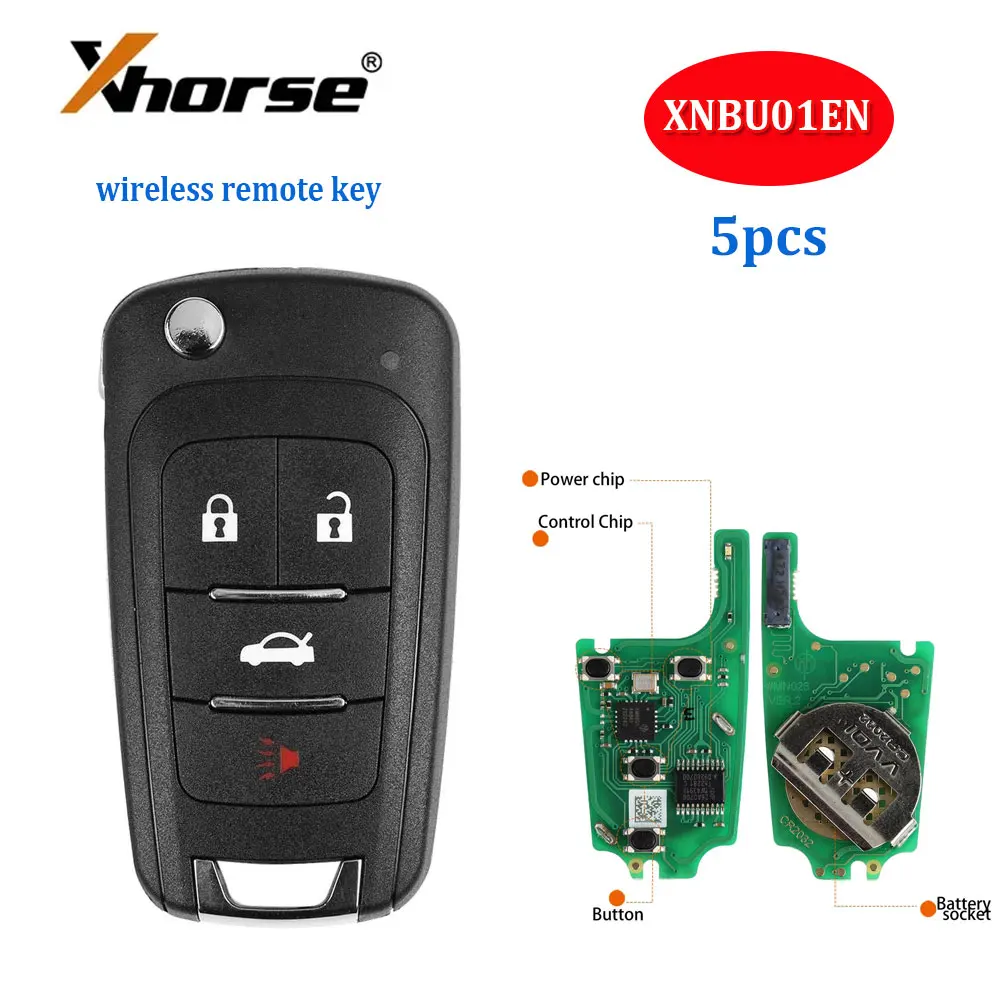 

5pcs Xhorse XNBU01EN Wireless Remote Key for Buick 4 Buttons Car Remote Key for VVDI Key Tool Programmer English Version