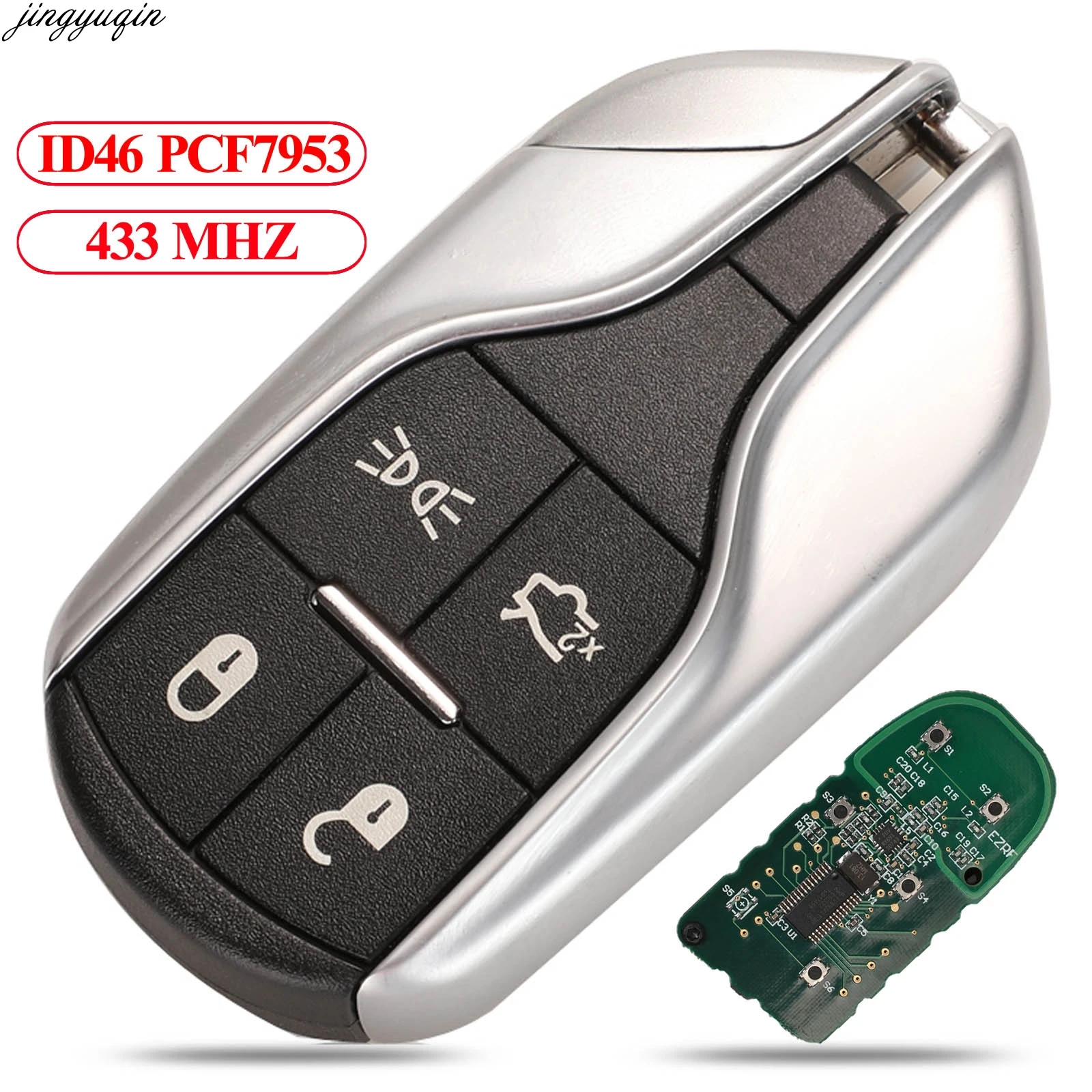 

Jingyuqin Remote Smart Car Key 433MHz ID46 PCF7953 Chip For Maserati Quattroporte President Ghibli Levant 2012-2015 4BTNS