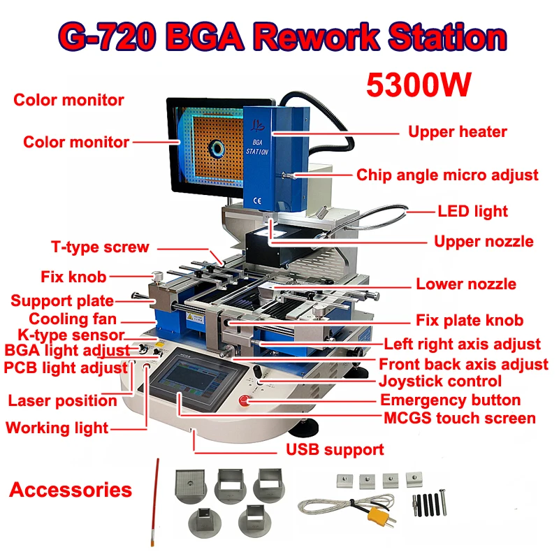 LY Semi-automatic Align BGA Rework Station G720 Soldering Repairing Machine with Reballing Kit for Mobile Motherboard Chip 220V