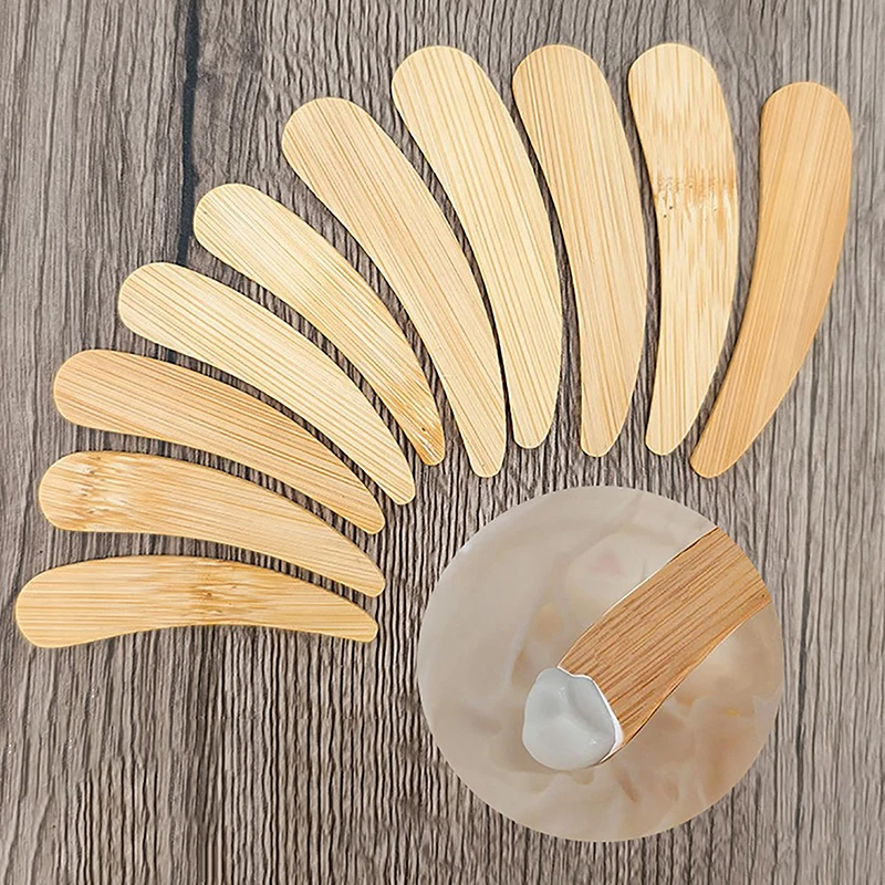 10Pcs Diy Mask Beauty Tool Skincare Cream Spoon Cosmetic Mini Face Clay Ointment Scrub Mask Brush Wooden Bamboo Spatula Curved