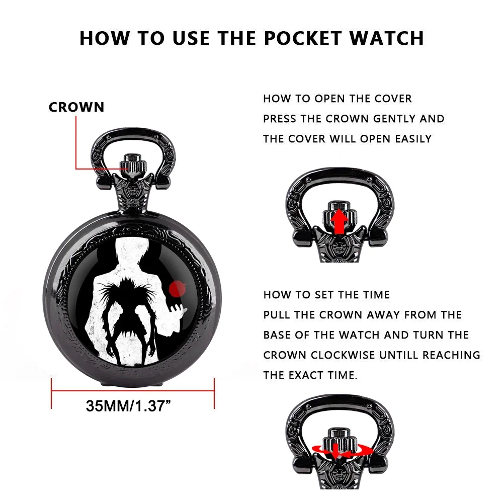 

Creative Death Note Design Pendant Quartz Pocket Watch Souvenir Chain Pocket Watch Arabic Numerals With Personality Gift