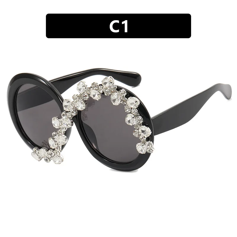 5801 Oversized round Frame Sunglasses with DiamondsSAsymmetric Exaggerated and Personalized Women's Sun-Proof