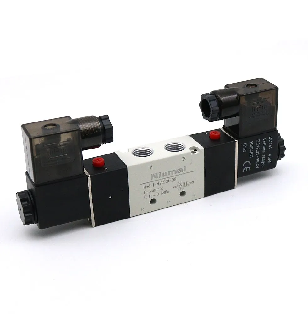 

4V220-08 5 Путь 2 Позиция 1/4 "Алюминий сплав внутренний E Airtac Пневматический электромагнитный клапан DC12V,DC24V или AC110V AC220V
