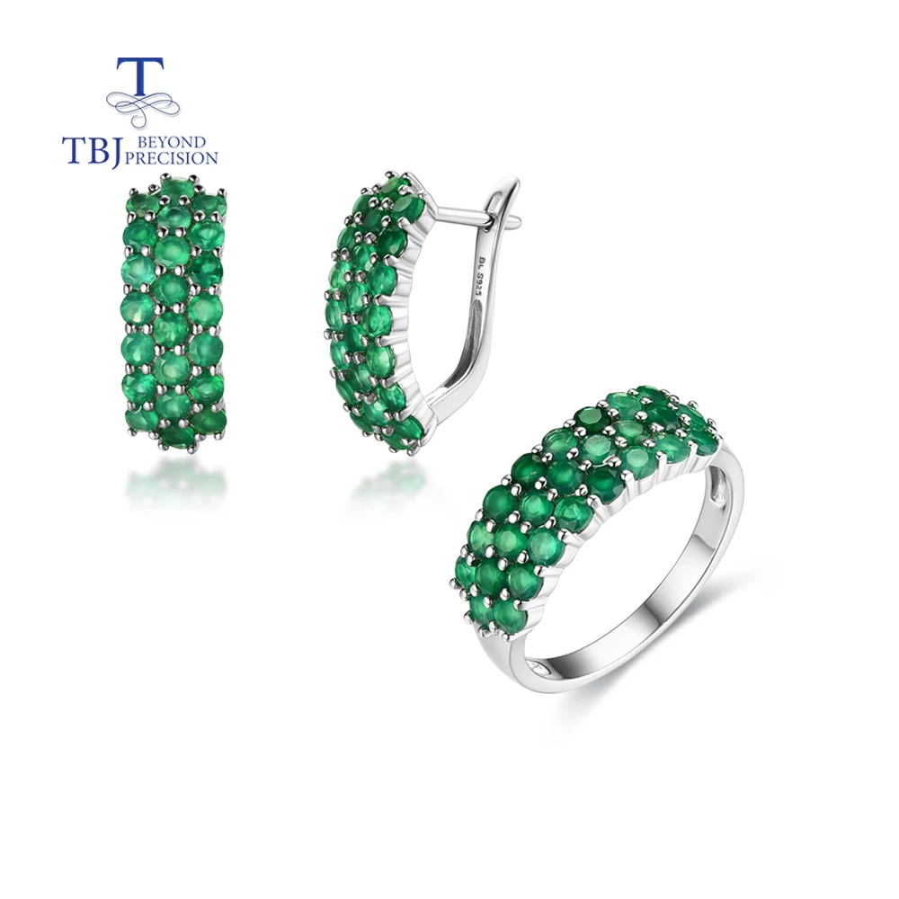 Jewelry trend natural green agate ring earrings jewelry Set Fashion 925 sterling silver women's fine jewelry