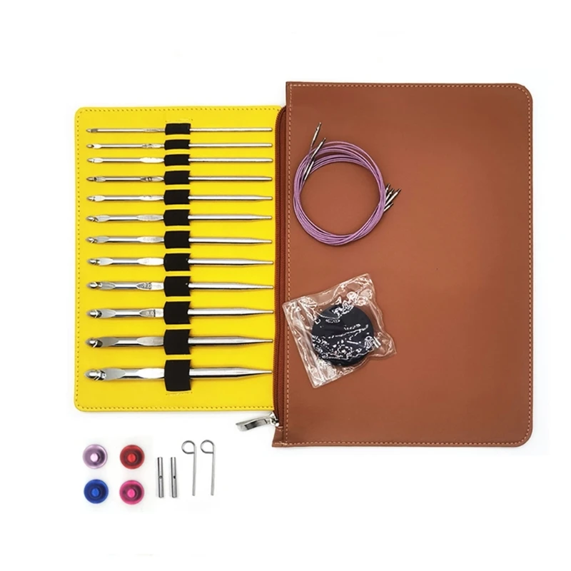 3.0mm-10mm Tunisian Knitting Needle with Leather Case for Beginner Knitting