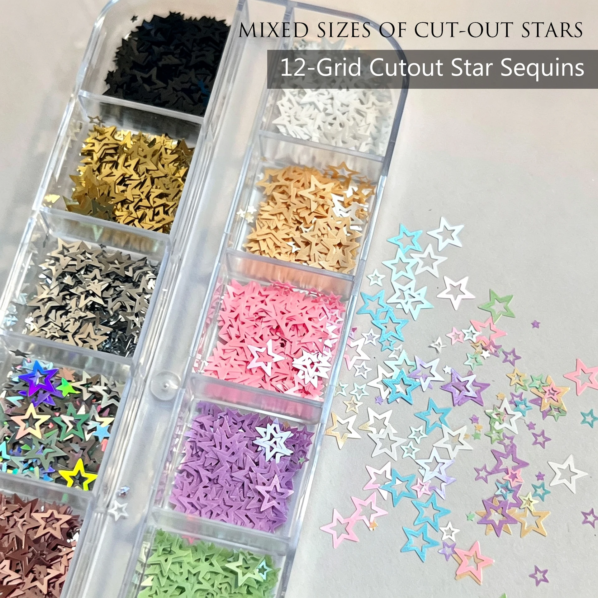 12Grids Hollow Star Nail Glitter Sequins Macaron Colorful Pentagram Nails Flakes Five Pointed Stars Manicure Tips Accessories PH