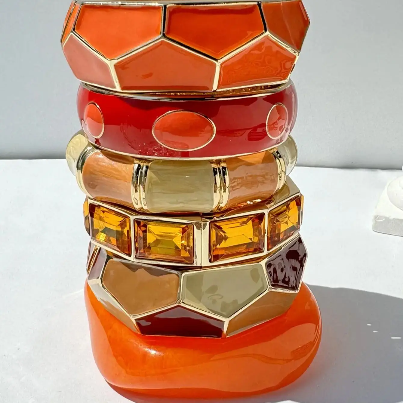 Vibrant Orange Series Patchwork Irregular Geometric Metal Bracelet Fashionable Women's Charming Jewelry NEW