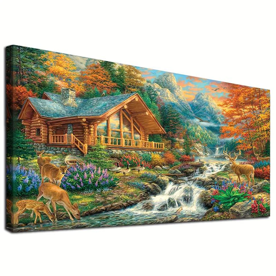 Forest Landscape Cabin Diamond Emeroidery New 2024 Full Diamond Painting 5D DIY Mosaic Cross stitch Kits Deer Large Home Decor