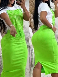 Sexy Package Hip Skirt Sets Fashion Women Two Piece Set Floral Print T Shirt Tops & Drawstring Skirt Suits Summer Casual Outfits