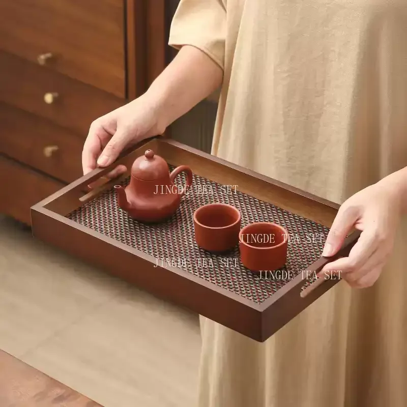 Chinese Bamboo Weaving Dry Soaking Table Household Teapot Tea Tray Tea Shop Waterproof Small Tea Table Teaset Accessories