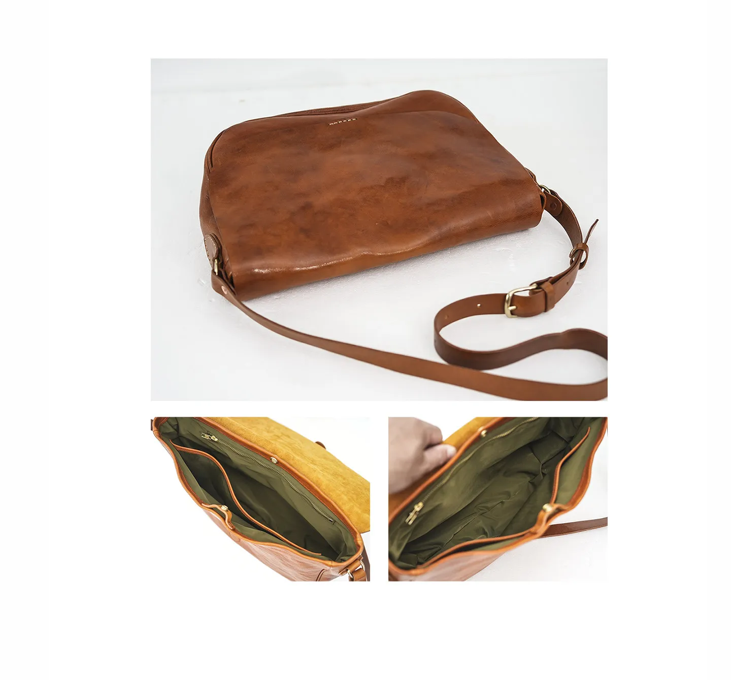 Einfache Vintage-Umhängetasche aus handgefertigtem Rindsleder der ersten Schicht für Herren, modische, lässige Reisetasche aus luxuriösem Echtleder. – Detail 3