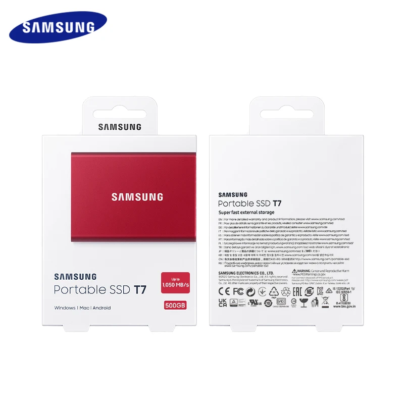 Samsung T7 SSD USB 3.2 tipe-c Portabel Solid State Drive 1TB 2TB Hard Disk eksternal Gen2 10Gbps asli PSSD untuk Desktop
